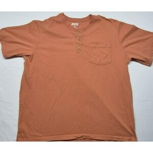 Duluth men's orange relaxed fit longtail pocket work shirt 2XL 3 button collar